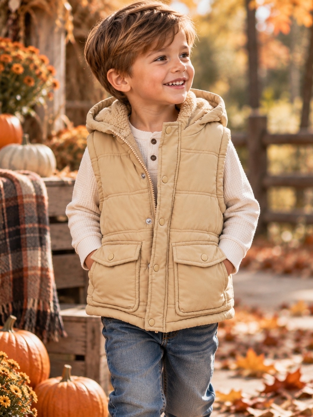 Kids Tan Sherpa-Lined Puffer Vest - Tommy Bahama